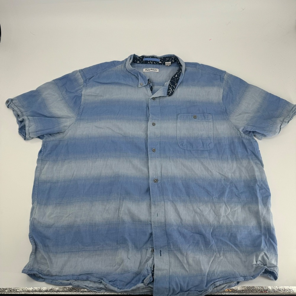 Tommy Bahama 3XLT Button Down Shirt Blue‎ Stripe Short Sleeve Casual Mens